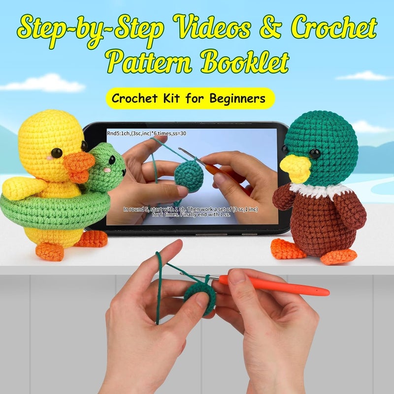 ekaus Crochet Kit for Beginners, Crochet Kit with Step-by-Step Video Tutorials, Crochet DIY Knitting Supplies for Adults, Crochet Ducks(45%+ Yarn) - Image 3